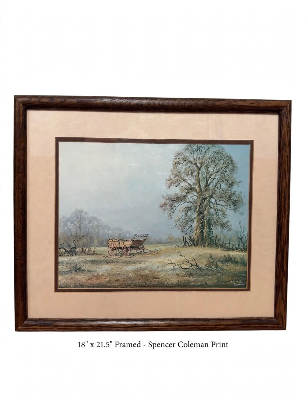 Spencer Coleman Framed Print – Wagon & Oak Tree Pastoral Landscape (18" x 21.5")